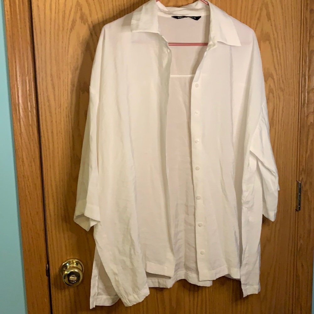 Zara white flowy button up